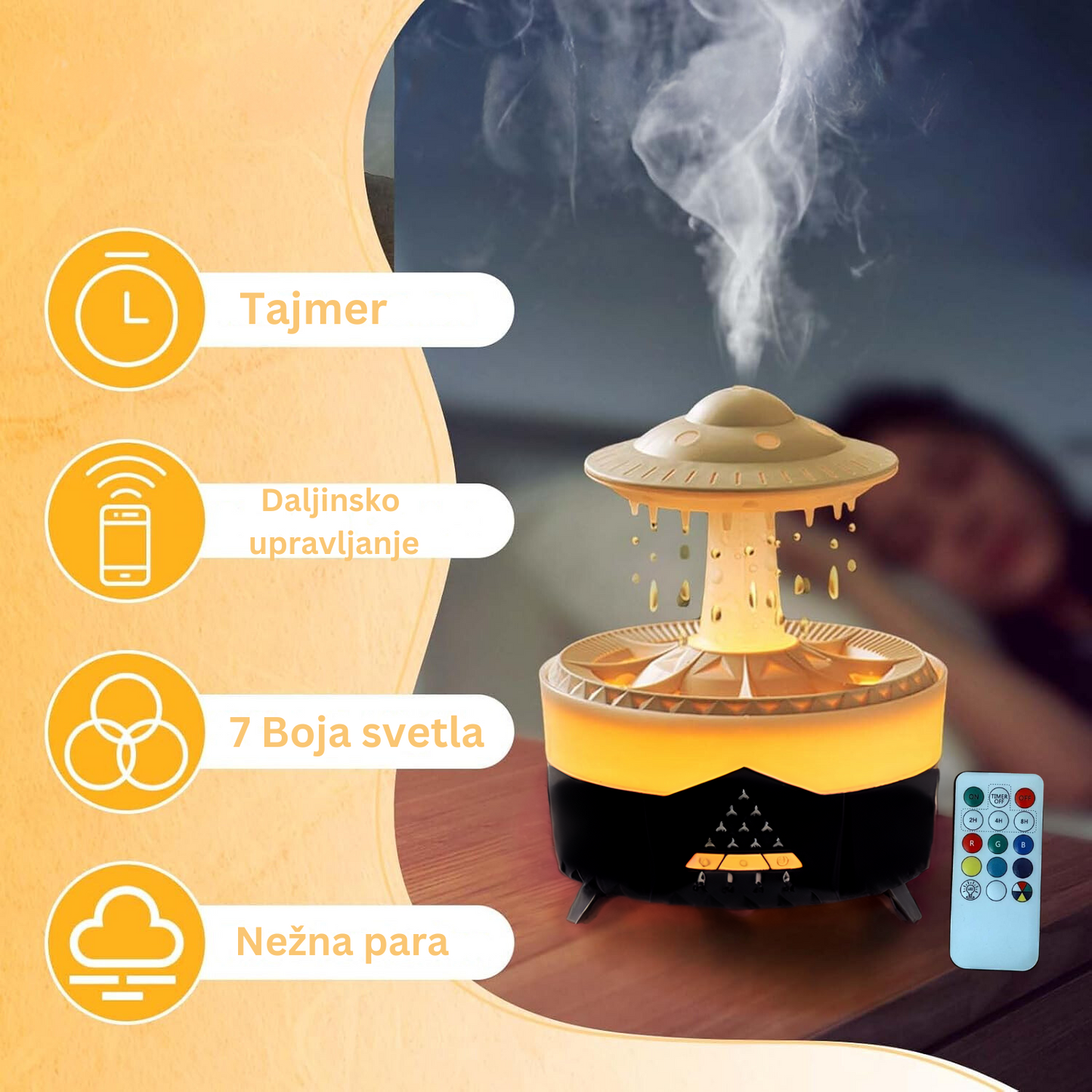 Difuzer lampa - kišne kapi + eterično ulje gratis
